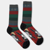 Funny Donkey Cartoon with Festive Stripes on Red  Sokken (Rechts)