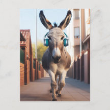 Funny Donkey Luistert naar Muziek op een Jong