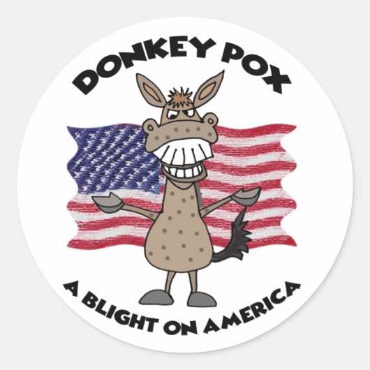 Funny Donkey Pox Anti Joe Biden Cartoon Ronde Sticker (Voorkant)