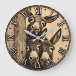 Funny Donkey Trio Rustic Farm Animal Vintage Barn Grote Klok