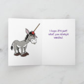 Funny Donkey Unicorn Late Birthday Kaart (Binnen)