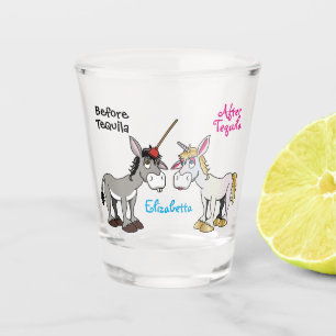 Funny Donkey Unicorn voor en na Shot Glas