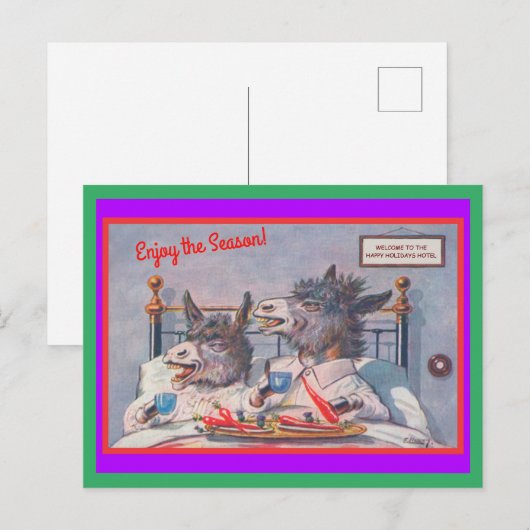 Funny Donkeys Breakfast in Bed Season's Greetings Briefkaart (Voorkant / Achterkant)