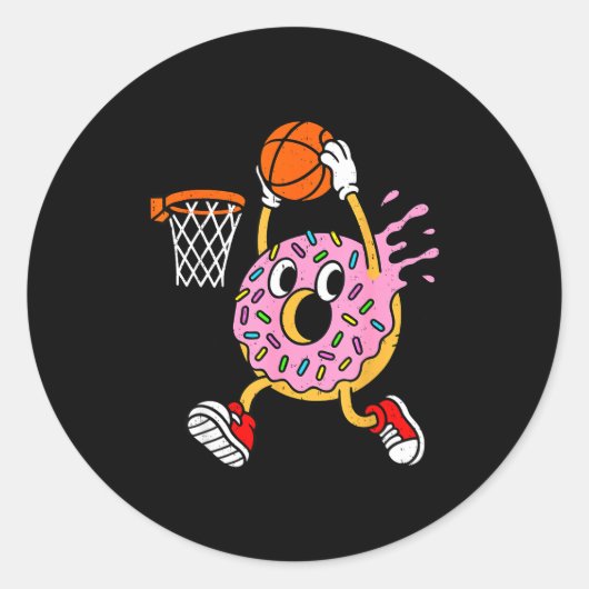 Funny Donut Dunking Basketball Doughnut Food Champ Ronde Sticker (Voorkant)