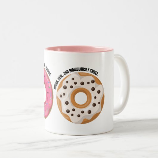 Funny Donut Mug – Real & Ridiculously Tasty Tweekleurige Koffiemok (Voorkant rechts)