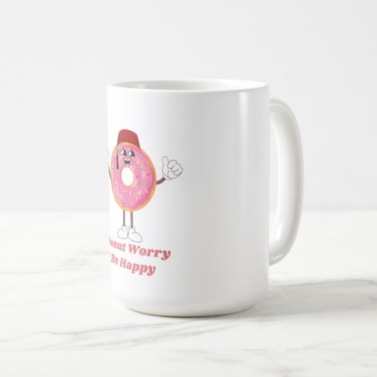 Funny Donut T-Shirt – Donut Worry Be Happy Gift Koffiemok (Voorkant rechts)