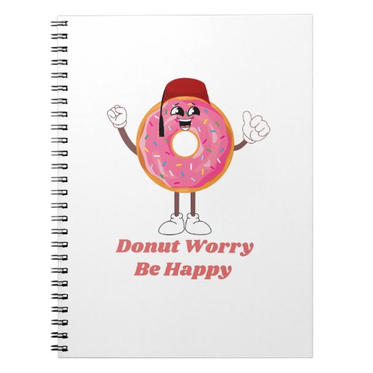 Funny Donut T-Shirt – Donut Worry Be Happy Gift Notitieboek (Voorkant)