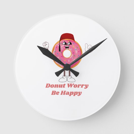 Funny Donut T-Shirt – Donut Worry Be Happy Gift Ronde Klok (Voorkant)