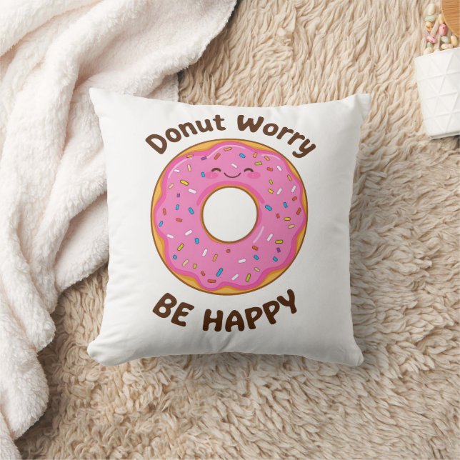 Funny "Donut Worry Be Happy" Pun Kussen (Deken)