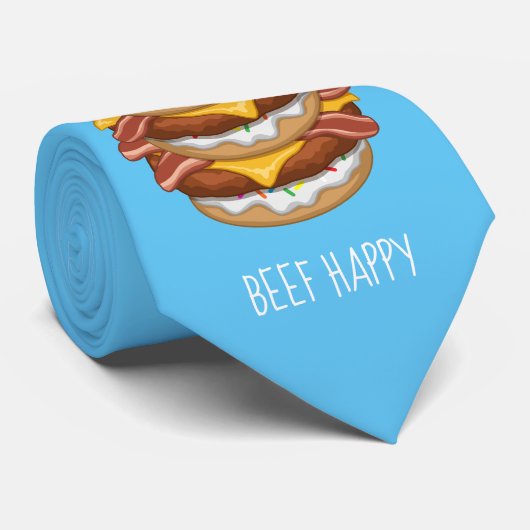 Funny Donut Worry Beef Happy Bacon Cheeseburger Stropdas (Opgerold)