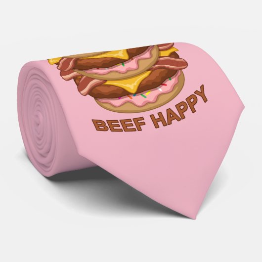 Funny Donut Worry Beef Happy Bacon Cheeseburger Stropdas (Opgerold)