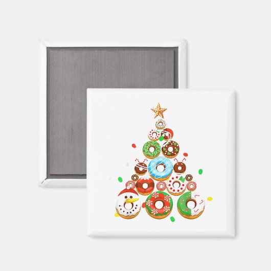 Funny Donuts Christmas Tree Lights Xmas Pjs Boys K Magneet (Voorkant / Achterkant)