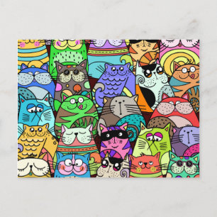 Funny Doodle Crowded Street Cat Gang Briefkaart