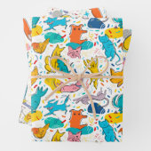 Funny Doodled Dogs Cats Wrapping Paper Set of 3 (In situ)
