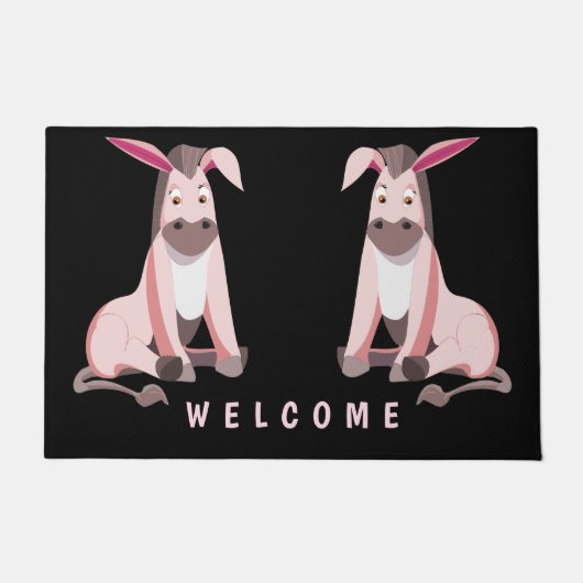 Funny Doormat met Roze Donkey - Welkom Deurmat (Voorkant)