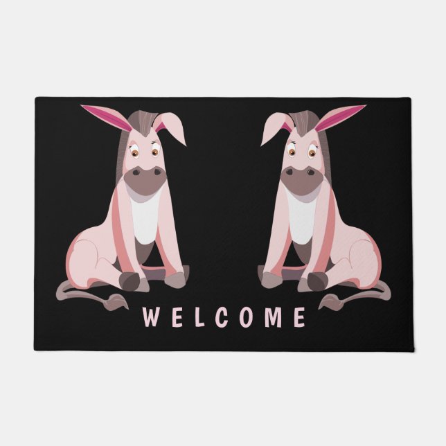 Funny Doormat met Roze Donkey - Welkom Deurmat (Voorkant)
