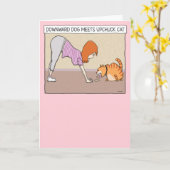 Funny Down Dog ontmoet Upchuck Cat Birthday Kaart (Gele Bloem)