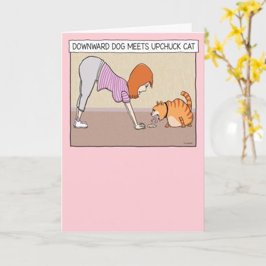 Funny Down Dog ontmoet Upchuck Cat Birthday Kaart (Gele Bloem)