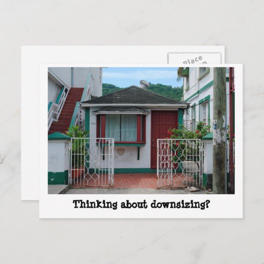 Funny downsizing van de verkoop van onroerend goed briefkaart (Voorkant / Achterkant)