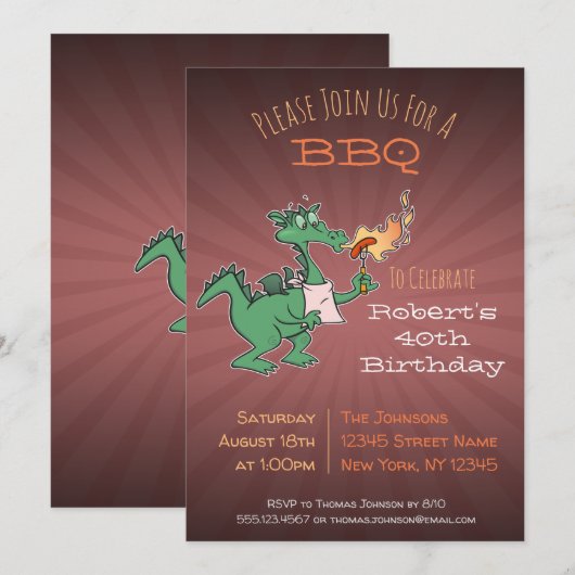 Funny Dragon BBQ Party Kaart (Voorkant / Achterkant)