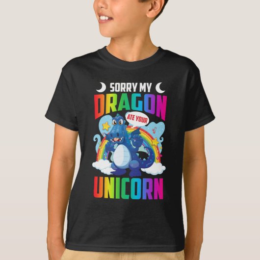 Funny Dragon eet Unicorn T-shirt (Voorkant)