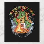 Funny Dragon Grill Master BBQ & Grilling Cartoon Wijn Etiket (Enkel label)