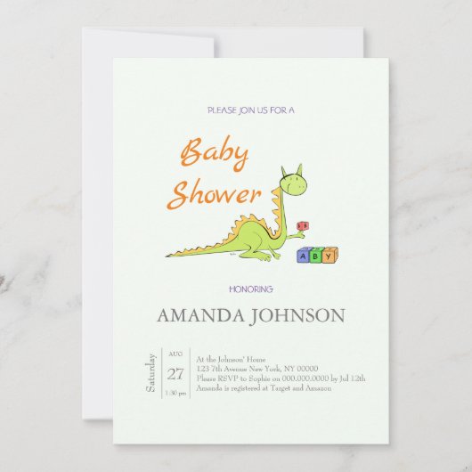 Funny Dragon met Baby shower-uitnodiging Kaart (Voorkant)