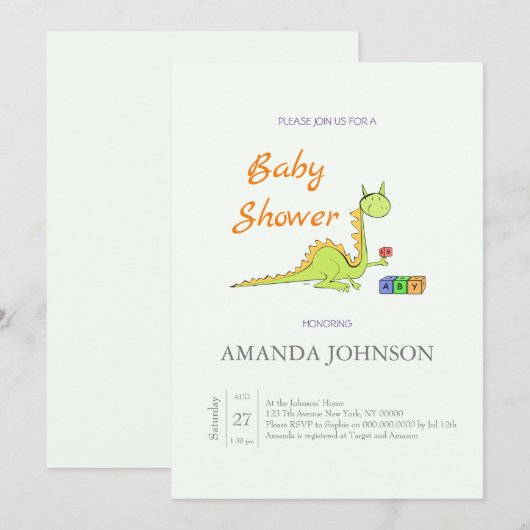 Funny Dragon met Baby shower-uitnodiging Kaart (Voorkant / Achterkant)