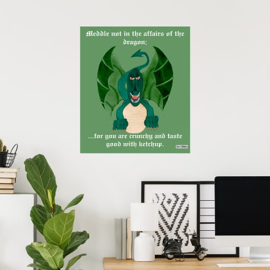 Funny Dragon Poster (Thuiskantoor)
