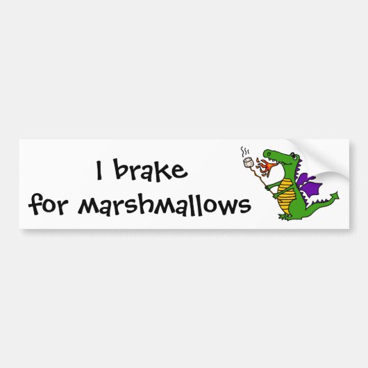 Funny Dragon Roasting Marshmallows Cartoon Bumpersticker (Voorkant)