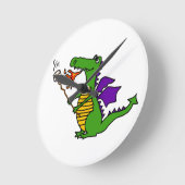 Funny Dragon Roasting Marshmallows Cartoon Ronde Klok (Hoek)