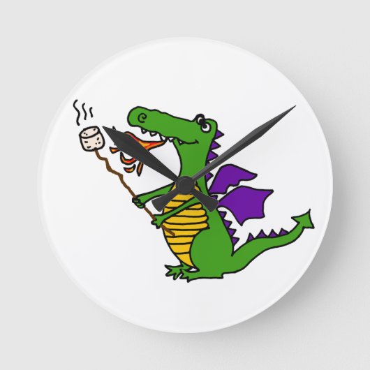 Funny Dragon Roasting Marshmallows Cartoon Ronde Klok (Voorkant)