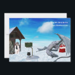 Funny Dragon Snowman Winter Holiday Feestdagenkaart<br><div class="desc">Dit ontwerp werd gecreeerd door digitale kunst. Het kan op het gebied worden gepersonaliseerd dat door de foto en/of de tekst te veranderen wordt verstrekt. Of het kan worden aangepast door de klik te kiezen om de andere optie aan te passen en de kleur op de achtergrond te verwijderen of...</div>