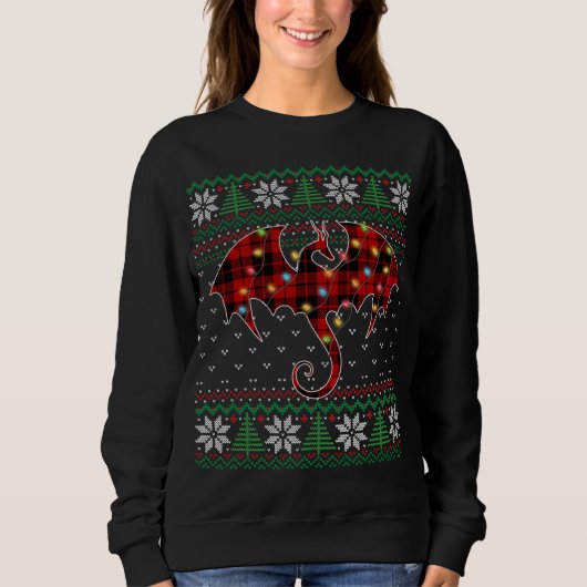 Funny Dragon Ugly Sweater Kerstlights Dragon (Voorkant)