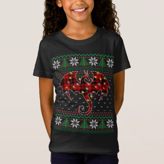 Funny Dragon Ugly Sweater Kerstlights Dragon T-shirt (Voorkant)