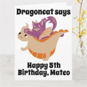 Funny Dragoncat gepersonaliseerde Birthday Kaart (Gele Bloem)