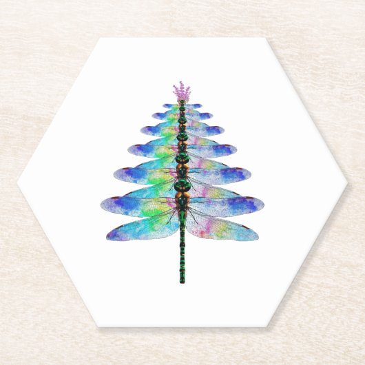 Funny Dragonfly-kerstboom Kartonnen Onderzetters (Voorkant)