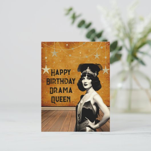 Funny  Drama Queen Birthday Briefkaart (Staand voorkant)