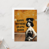Funny  Drama Queen Birthday Kaart (Voorkant / Achterkant in situ)