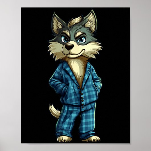 Funny Dreamy Wolf In Pajama Outfit For Sleepy Boys Poster (Voorkant)