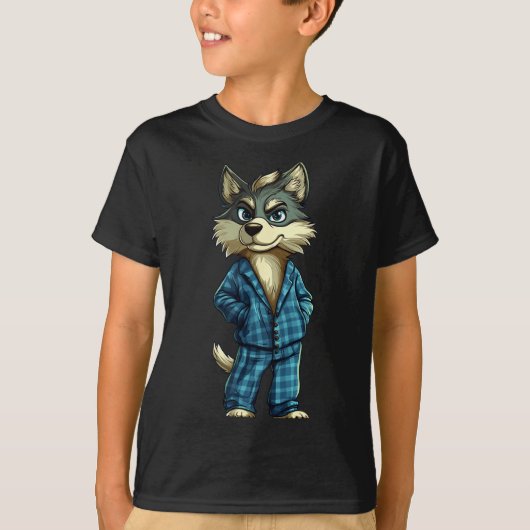 Funny Dreamy Wolf In Pajama Outfit For Sleepy Boys T-shirt (Voorkant)