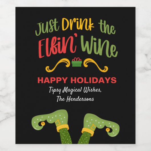 Funny Drink gewoon de Elfin Wine Kerstmis Wijn Etiket (Enkel label)