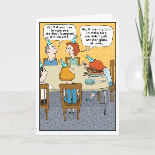 Funny Drink gezicht in Cake Birthday Kaart (Voorkant)