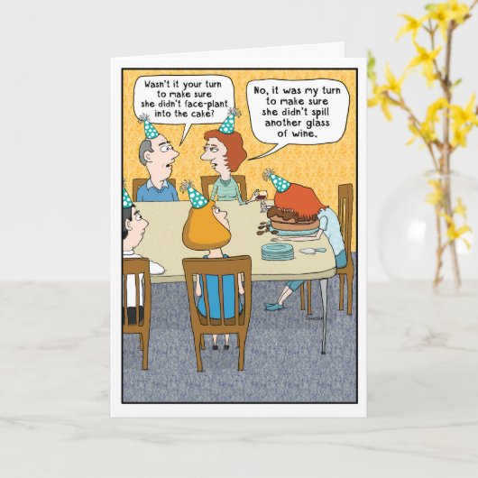 Funny Drink gezicht in Cake Birthday Kaart (Gele Bloem)