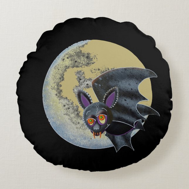 Funny Drink Halloween Full Moon Bat Rond Kussen (Voorkant)