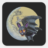 Funny Drink Halloween Full Moon Bat Vierkante Sticker (Voorkant)