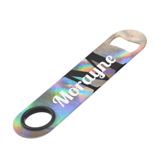 Funny Drink Joke Faux Holographic Monogram Name Speed Flessenopener (Achterkant Gekanteld)