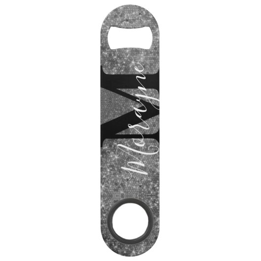 Funny Drink Joke Silver Glitter Monogram Naam Speed Flessenopener (Achterkant)