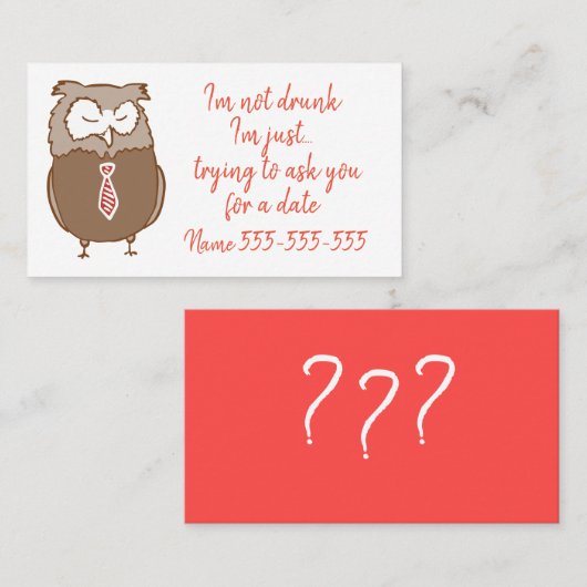 Funny drink owl date visitekaartje (Voorkant / Achterkant)