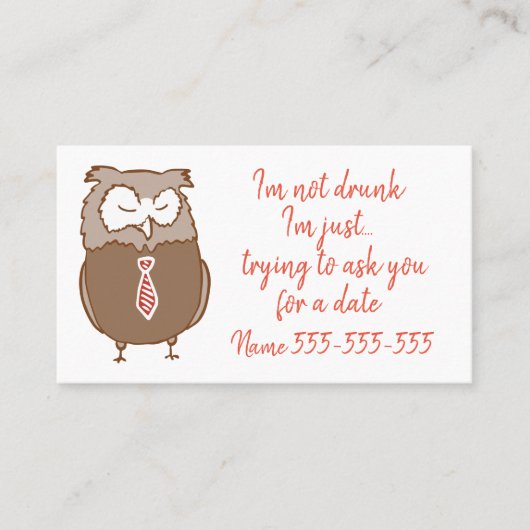 Funny drink owl date visitekaartje (Voorkant)